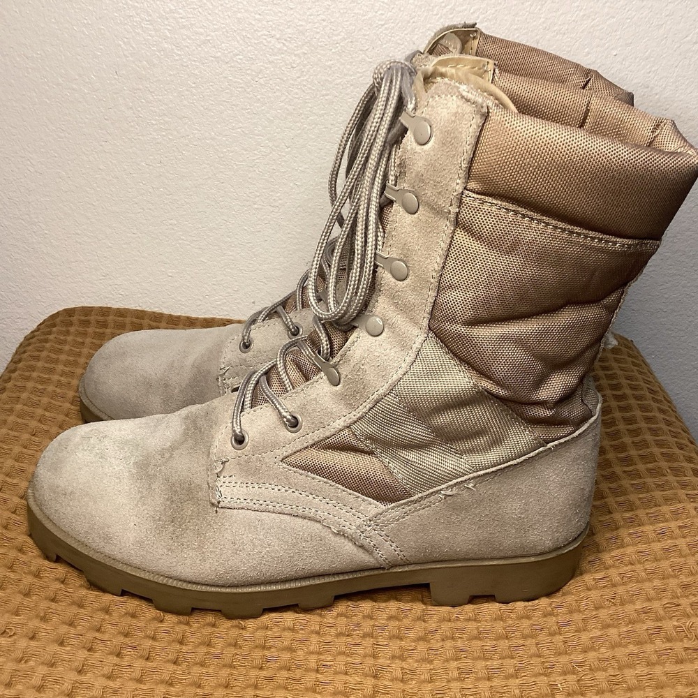 Rothco Jungle Beige Leather Boots 8" Sz 12R Military Tactical Outdoor Work